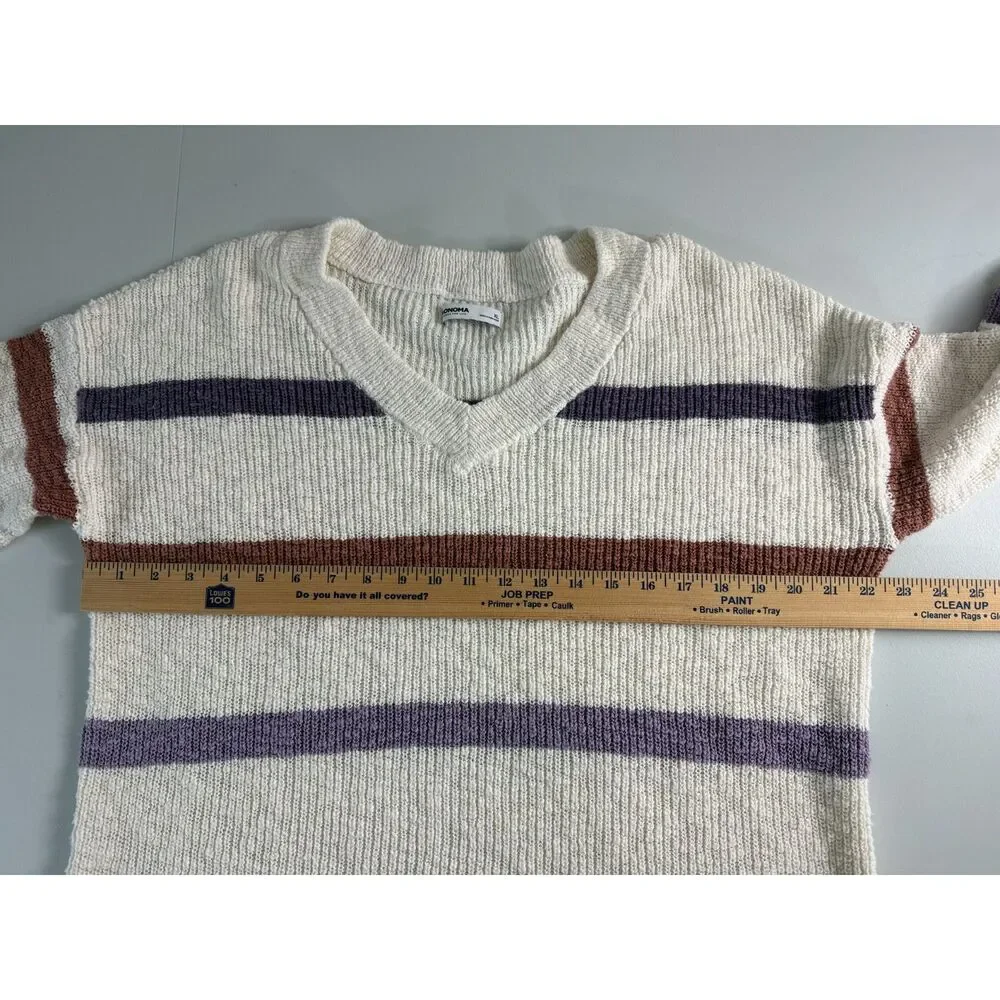 Sonoma Long Sleeve V-Neck Pullover Sweater Multicolor Stripe Cotton Women's XL